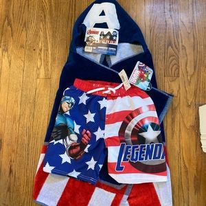 Captain America hooded towel and bathing suit
